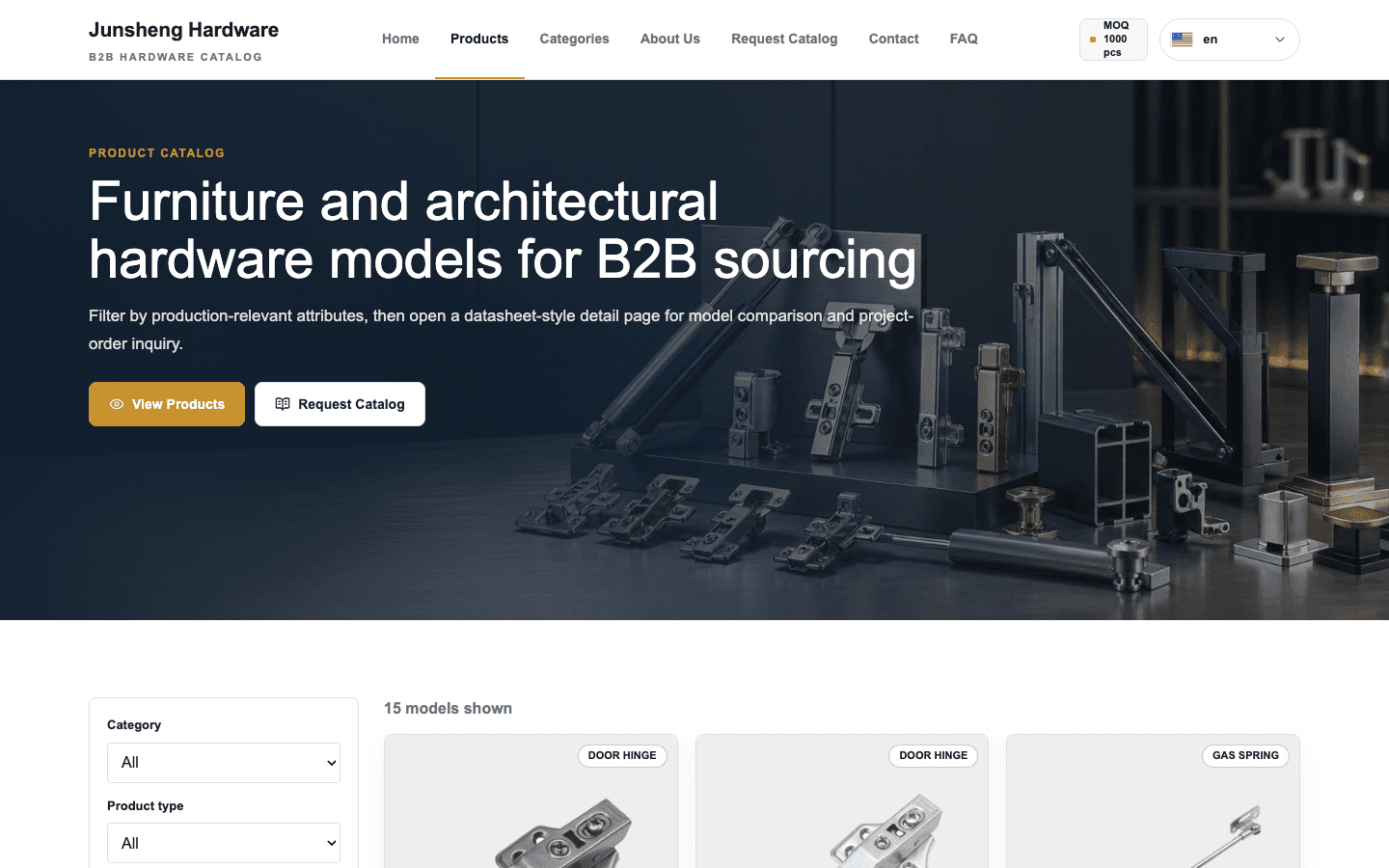 Junsheng Hardware 家具五金B2B目录站 — 网站截图 2